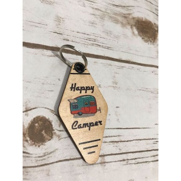 Happy Camper Wooden Keychain Retro Camper - Picture 3 of 7